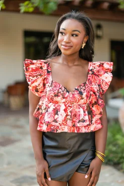 BuddyLove Clothing Label Tops*Madeline Ruffle Sleeve Bustier Top - Autumn Rose