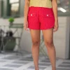 BuddyLove Clothing Label Bottoms*Mae Tweed High-Waisted Shorts - Strawberry Ice