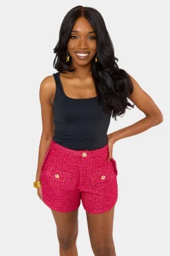 BuddyLove Clothing Label Bottoms*Mae Tweed High-Waisted Shorts - Strawberry Ice