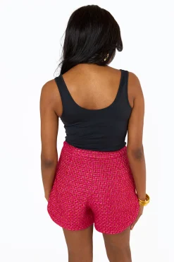 BuddyLove Clothing Label Bottoms*Mae Tweed High-Waisted Shorts - Strawberry Ice