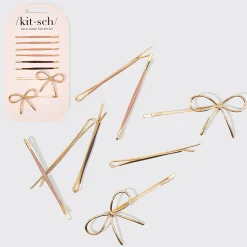 KITSCH Beauty*Metal Enamel Cloud & Bow Bobby Pins 8pc Set - Rosewood