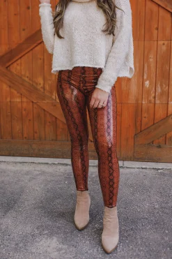BuddyLove Clothing Label Bottoms*Mila Patent Vegan Leather Legging - Cognac Snake