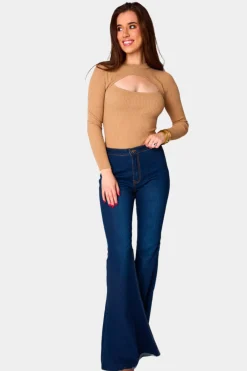 BuddyLove Clothing Label Tops*Nadia Long Sleeve Cutout Bodysuit - Natural