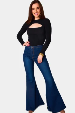 BuddyLove Clothing Label Tops*Nadia Long Sleeve Cutout Bodysuit - Black