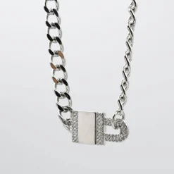 Treasure Jewels, Inc. Jewelry*Pave Lock Chain Silver Necklace