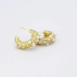 Treasure Jewels, Inc. Jewelry*Pearl Crystal Gold Hoop Earring