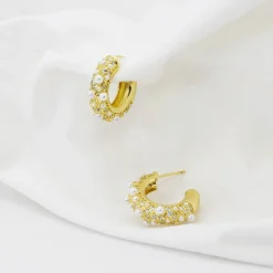 Treasure Jewels, Inc. Jewelry*Pearl Crystal Gold Hoop Earring