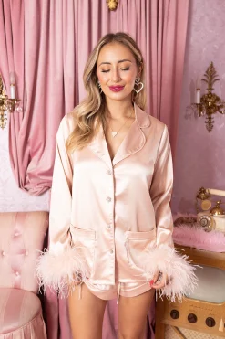 BuddyLove Clothing Label Pajamas*Prescott Feather Trim Pajama Set - Champagne