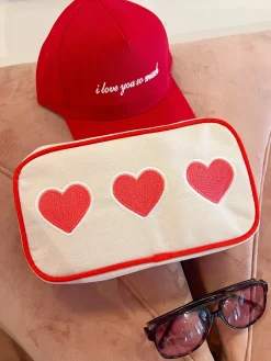 KenzKustomz Handbags*3 Red Hearts - Canvas Medium Bag w Red Trim