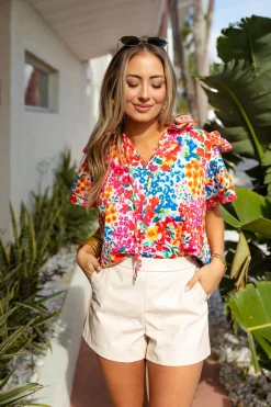 BuddyLove Clothing Label Tops*Shauna Ruffle Shoulder Top - Berry Blue