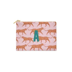 CB Studio Home & Gift*Single Initial - Large Flat Zip Pouch Leopard Pink - New!