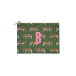 CB Studio Home & Gift*Single Initial - Small Flat Zip Pouch Tiger Green - New!