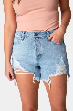 Hidden Bottoms*Sofie Clean Cut Denim Shorts - Light Wash