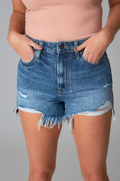 Hidden Bottoms*Sofie Frayed Hem Denim Shorts - Dark Wash