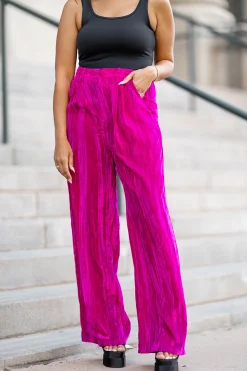 BuddyLove Clothing Label Bottoms*Sondra High-Waisted Velvet Pants - Fuchsia