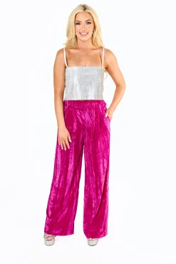 BuddyLove Clothing Label Bottoms*Sondra High-Waisted Velvet Pants - Fuchsia