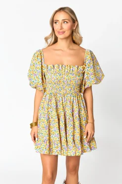 BuddyLove Clothing Label Short Sleeve Dresses | Bump Friendly*Spencer Puff Sleeve Mini Dress - Sunny Hunny