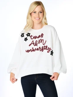 Stewart Simmons Outerwear*The Texas A&M Glitter Script Balloon Pullover