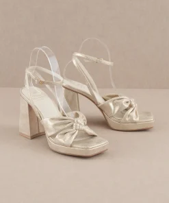 Oasis Society Shoes*The Zoey | Light Gold knotted band platform heel
