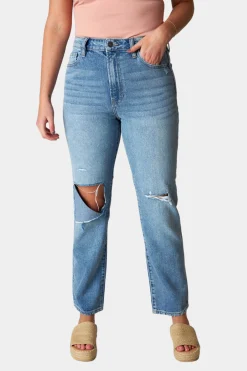 Hidden Bottoms*Tracey Distressed Straight Jean - Medium Wash