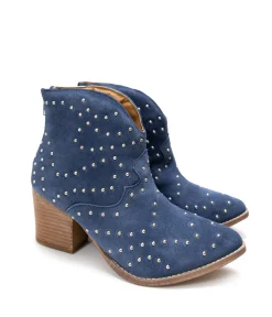 Naughty Monkey Shoes*Twilight Studded Heeled Ankle Boot in Denim